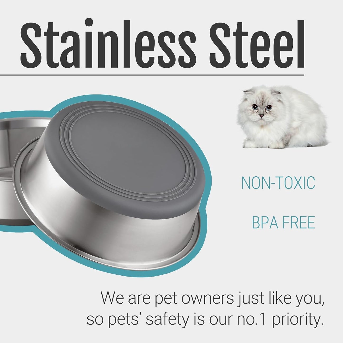 Wide Stainless Steel Pet Bowls